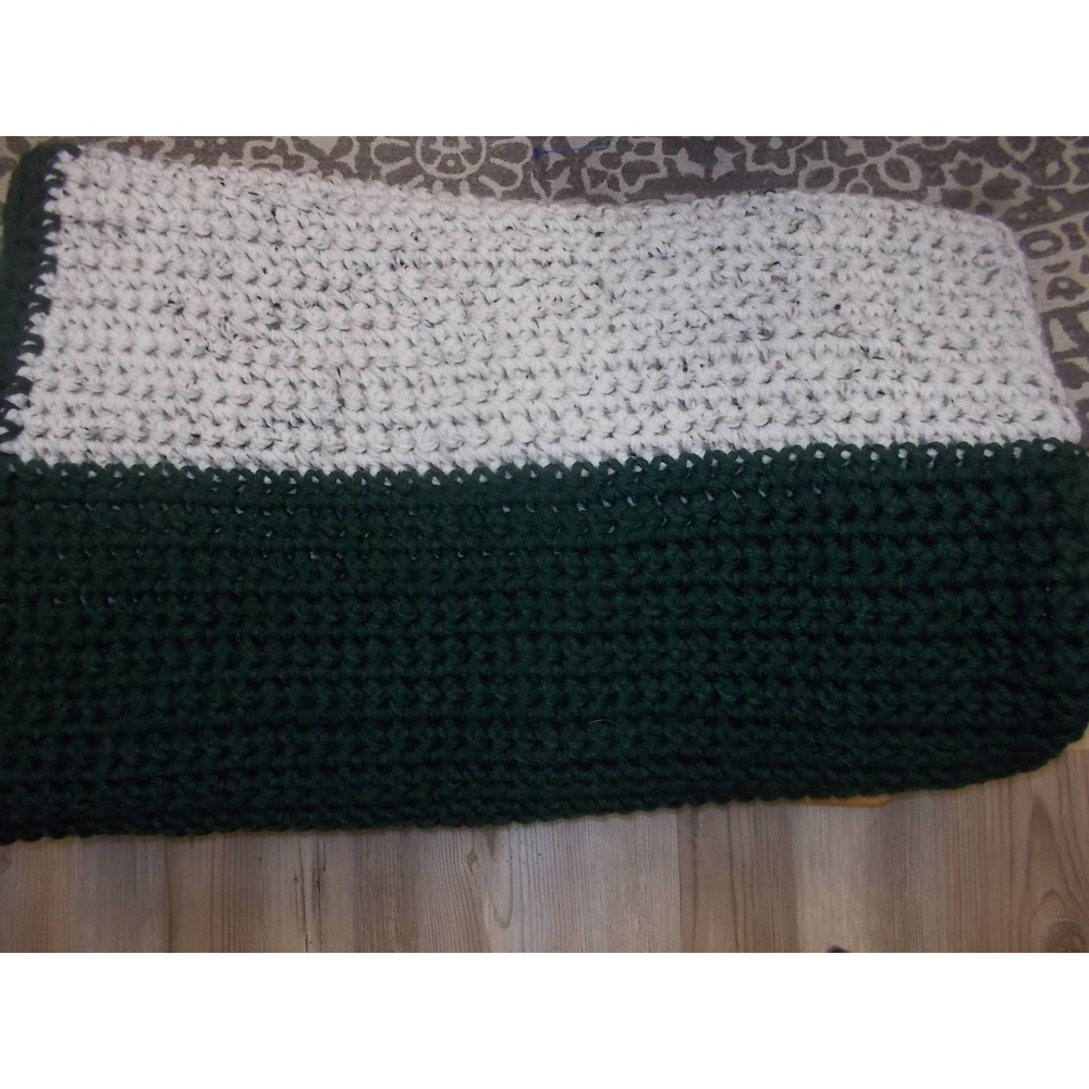 Handmade Crochet Striped Blanket Forest Green Cream Tweed Throw